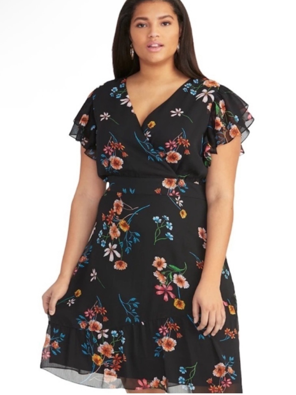 Rachel Rachel Roy Black with Floral Print Midi Dress